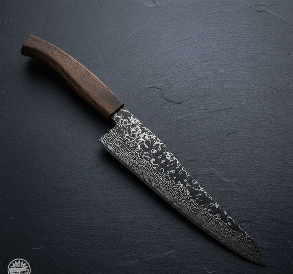  職人の手によって極限まで研ぎ澄まされた、實光包丁の美しい刃先