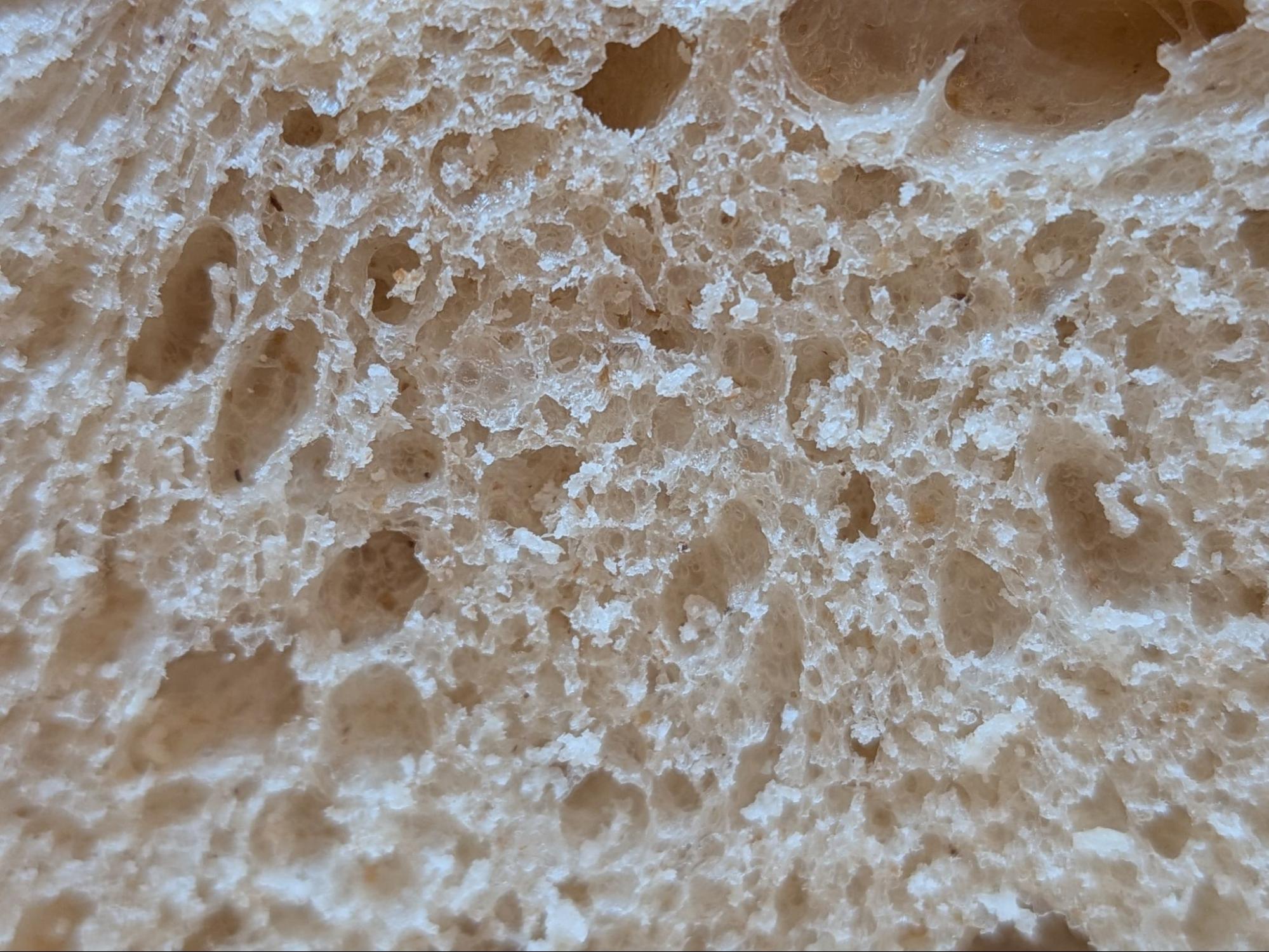 断面の気泡を潰さず、パンくずを出さずに切断されたバゲット