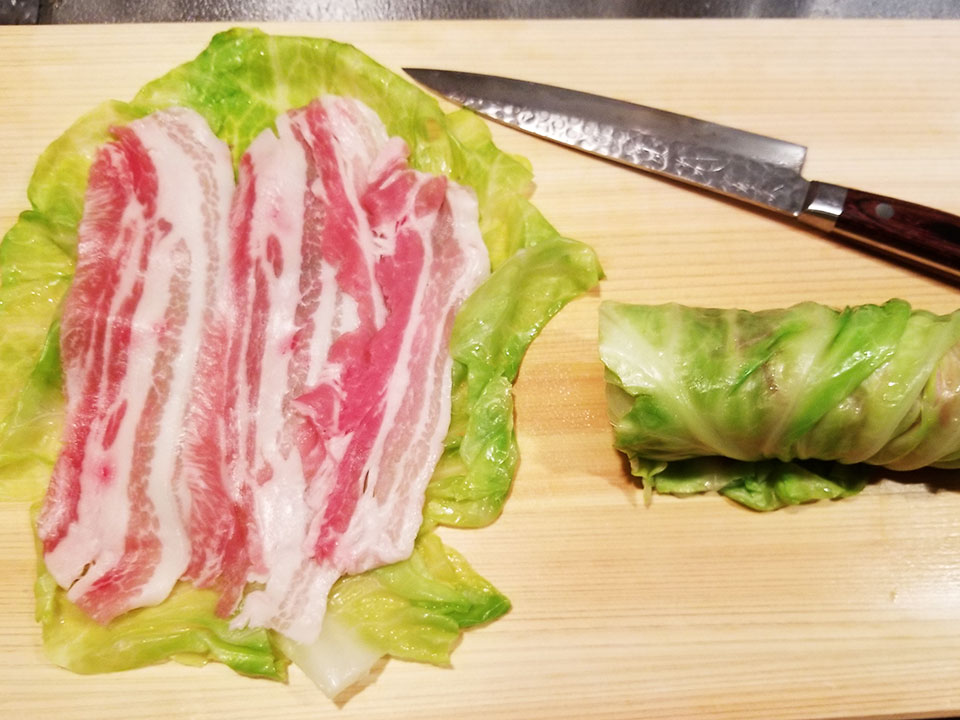 春キャベツと豚肉の重ね巻き 巻く